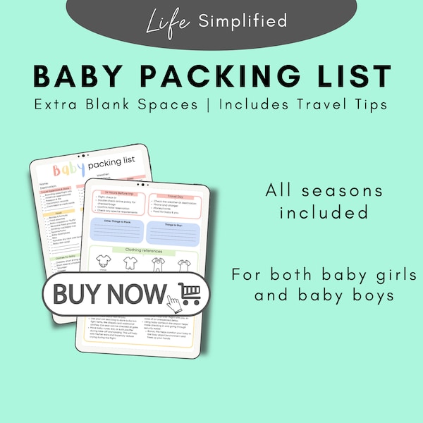 Toddler/baby packing list template, travel packing list, baby packing list, travel essentials, printable packing list, baby shower gift