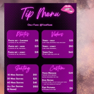 Neon Tip Menu Template: Cam Girl/OnlyFans Canva Design (Digital Download)