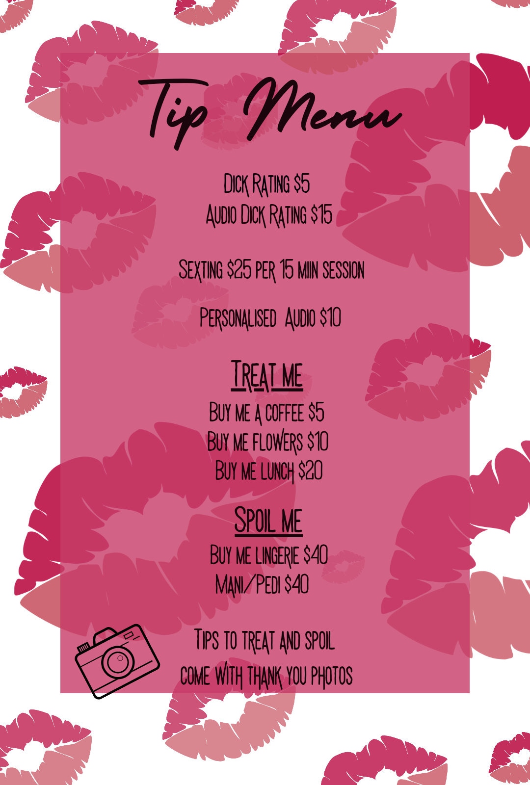 Tip Menu lip Design White Template for Only Fans/ Cam Girl Edit in Tip Menu lip Design White Template for Only Fans/ Cam Girl Edit in