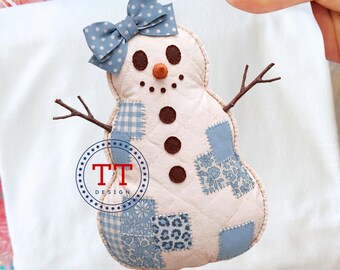 Vintage Patchwork Snowman PNG, Quilted Checkered Camo Leopard Pattern, Winter Christmas Design