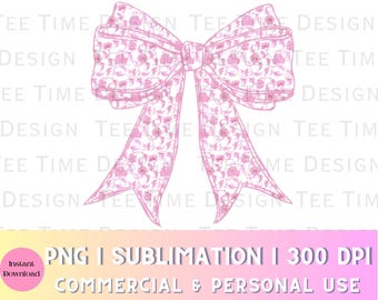 Pink and White Chinoiserie Bow png, Coquette Pink Toile Sublimation, Preppy Grandmillenial Design, Trendy Chinoiserie PNG, DTF png design