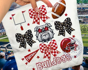 Bulldogs Preppy Mascot Design Coquette Bow PNG Red and White Sports Team Impasto Paint