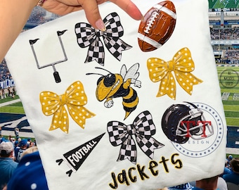 Jackets Preppy Mascot Design Coquette Bow PNG Black and Yellow Sports Team Impasto Paint