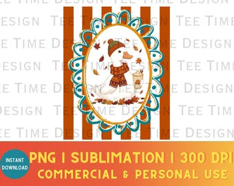 Fall Goose png, Striped Scalloped Design: Preppy Fall Vibes (Digital Download)