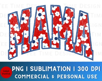 Rojo floral angustiado mamá png, retro mamá PNG, diseño grandmillenial PNG, boho de moda png, DTF png, preppy png, diseño retro americano