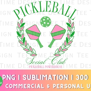 Pickleball Social Club PNG, Coquette Sports Pickleball Design, Fun Trendy Shirt Design Girls Club, Preppy Pink Green Humorous Pickleball PNG