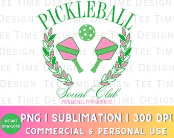 Pickleball Social Club PNG, Coquette Sports Pickleball Design, Fun Trendy Shirt Design Girls Club, Preppy Pink Green Humorous Pickleball PNG