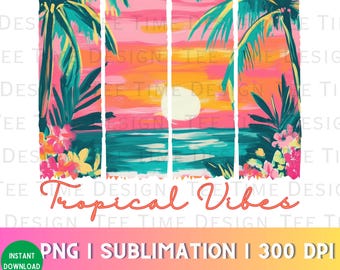 Tropical Sunset Beach Brushstroke PNG: Summer Vibes Design (Digital Download