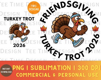 Friendsgiving 5K Turkey Trot (PNG), Thanksgiving-Gruppen-Shirts 2026, 10K-Sportlauf-Design (PNG) (Digitaler Download)