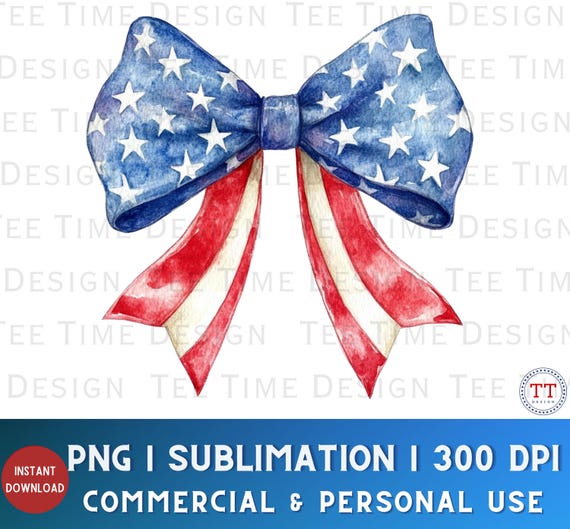 Patriotic Bow PNG: USA Flag Coquette Design (Digital Download
