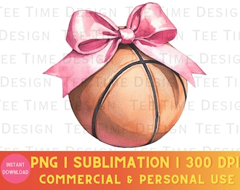 Coquette Basketball PNG: Pink Bow Watercolor Girly Sports Design (Digital Download)