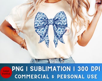 Blue and White Chinoiserie Bow png, Coquette Blue Willow Sublimation, Grandmillenial Design PNG, Trendy Chinoiserie PNG, DTF png, preppy png