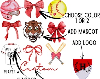 Custom Softball Coquette PNG, College Coquette Sports Coquette Bow Preppy Girls Softball png Team 3X3 Grid Personalized Design High School