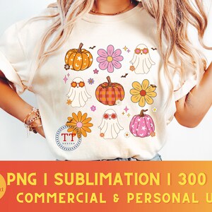 Retro Pumpkin png, Retro Ghost png, Groovy Halloween png, Fun Halloween png, Fall Coquette Bow PNG, Fall vibes, Retro Fall, Cute T-shirt image 4