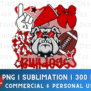 Bulldogs Preppy Mascot Design Coquette Bow PNG Red and Black Sports Team Whimsical Border