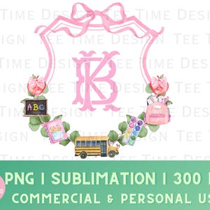 Pink Coquette School Crest: Watercolor PNG Clipart (Digital Download