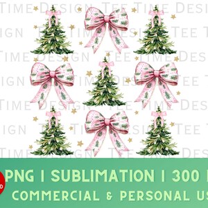 Coquette Pink Christmas Bows Christmas Trees PNG Preppy Pink Christmas 3X3 png transfer DTF png designs Christmas Girl  Aesthetic Pink Bow