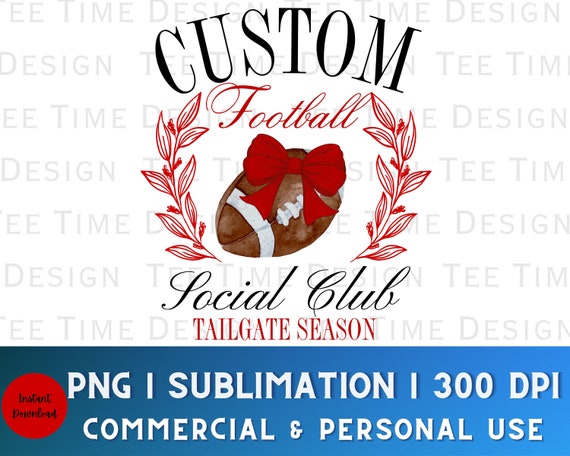 Custom Football PNG, College png, Social Club, Coquette Bow, Preppy Football png, Trendy Coquette png, Personalized Design, College Football