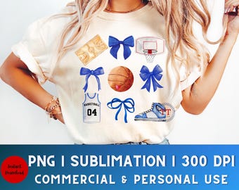 Coquette Basketball PNG, Coquette Blue Bow Sublimation, Basketball Season png, Trendy Coquette Shirt, Girly Design Sports, Preppy Design
