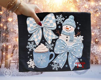 Coquette Winter PNG, Snowflake Coquette Bows, Snowman Trendy Impasto Paint, Gingham check (Digital Download)