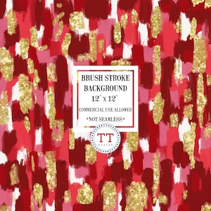 Red Hand Drawn Messy Paint Valentine&#39;s Day Color Brushstrokes Preppy Glitter Dotty Pattern Digital Paper, Acrylic Brushstroke Scrapbook