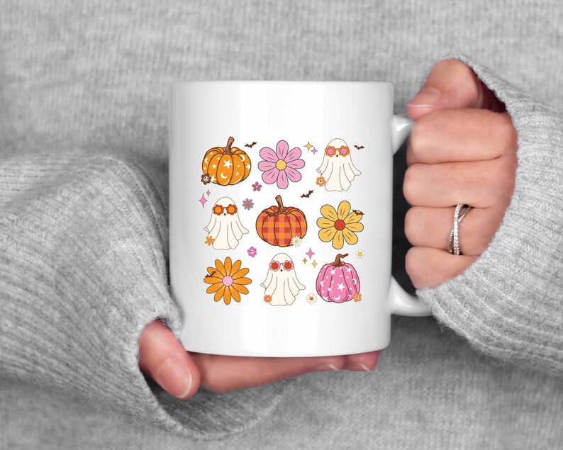 Retro Pumpkin png, Retro Ghost png, Groovy Halloween png, Fun Halloween png, Fall Coquette Bow PNG, Fall vibes, Retro Fall, Cute T-shirt image 2