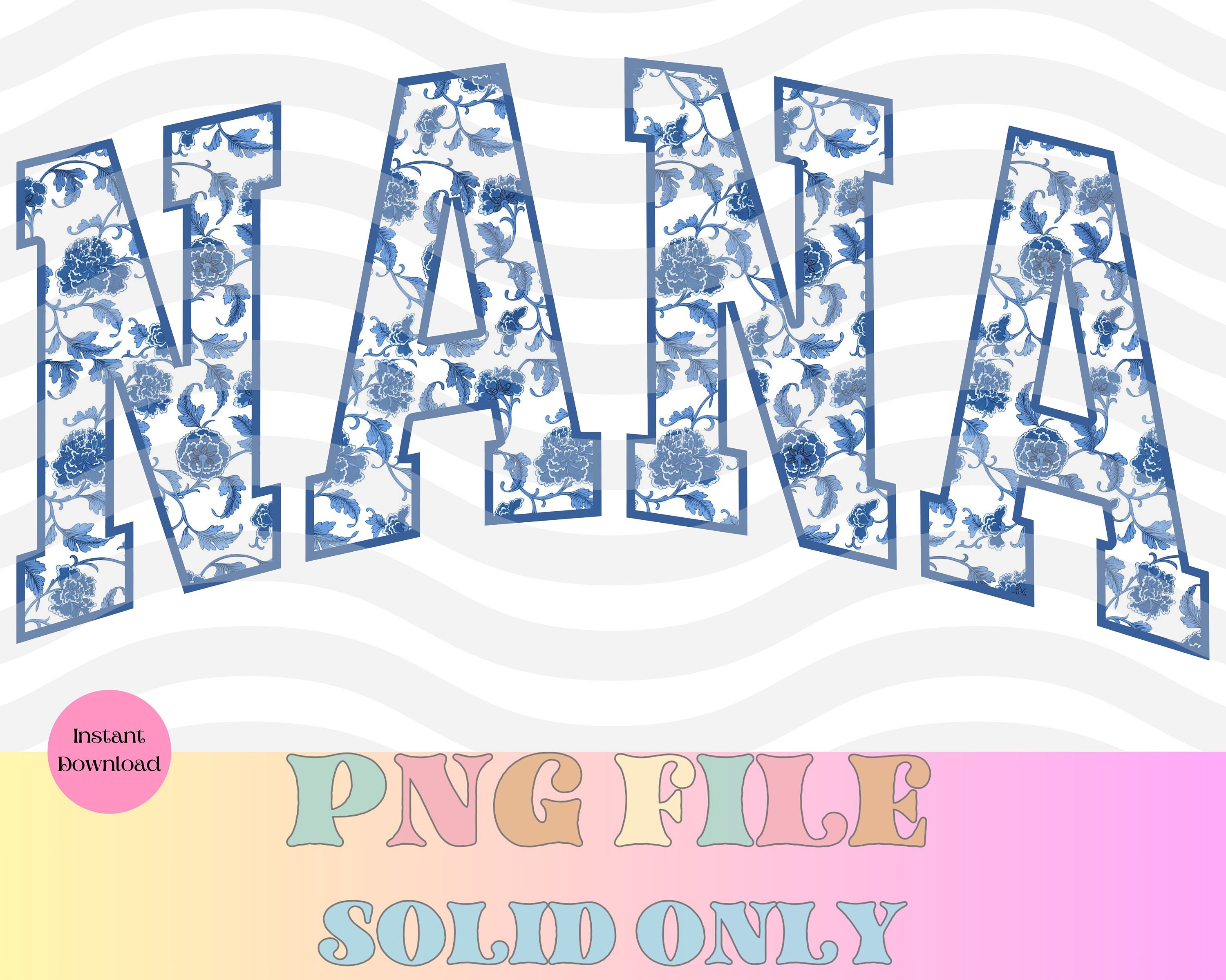 Nana Blue Chinoiserie PNG, Nana Sublimation Design, Preppy