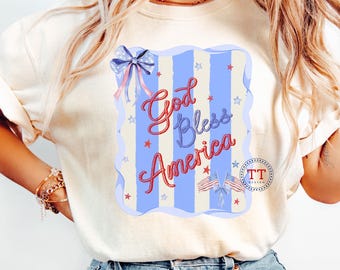 Patriotic Coquette PNG, God Bless America PNG, Hand Drawn Trendy Patriotic Design, American Girly, Fourth of July Preppy Patriotic