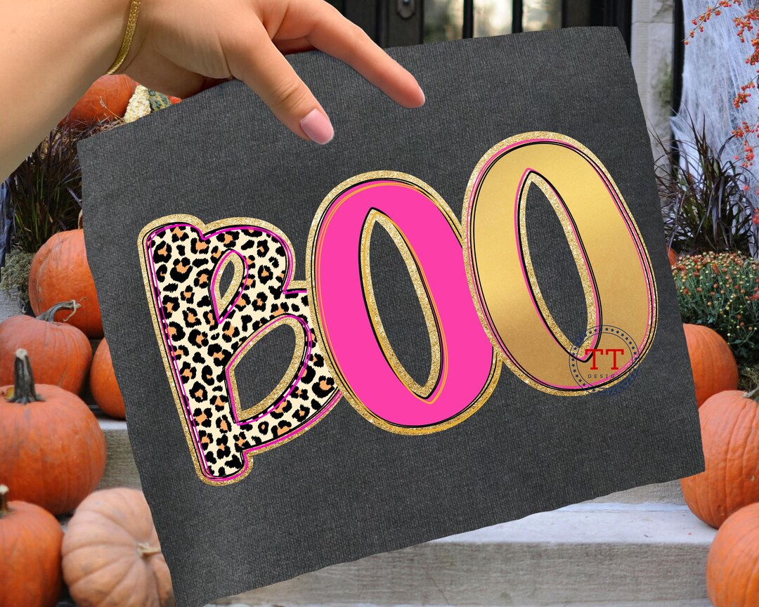 Bright Pink Preppy Boo PNG, Spooky Halloween Leopard PNG, Pink Gold ...