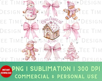 Coquette Christmas PNG, Gingerbread PNG, Christmas Bows png, Pink Christmas png,DTF png transfer, Christmas Girly png,Aesthetic png,Pink Bow