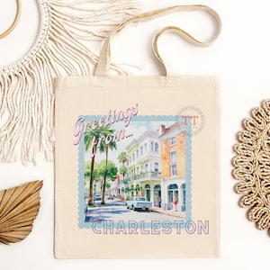 Greetings from Charleston png, Charleston South Carolina png, destination wedding, bachelorette party, vintage stamp png, trendy, preppy png