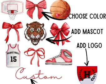 Custom Basketball PNG, College png, Team png, Coquette Bow, Preppy Basketball png, Trendy Coquette png, Personalized Design, High School