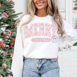 Feliz Navidad Coquette Pink Chinoiserie png Arched Varsity Letter girls Pink Toile dtf design Grandmillenial Preppy Toile Du Jouy bow