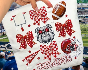 Bulldogs Preppy Mascot Design Coquette Bow PNG Red and White Sports Team Impasto Paint