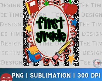 First Grade Striped Scalloped PNG: Back to School, 1st Grade Composition Notebook, Doodle Letters (Digital Download)
