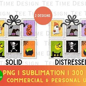 Pode incluir: Designs digitais com tema de Halloween com selos com ilustrações assustadoras. Inclui um fantasma, chapéu de bruxa, abóboras, um esqueleto, um gato preto e um caldeirão borbulhante. Os designs estão disponíveis em estilos sólidos e desgastados.