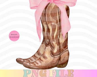 Coquette Cowgirl PNG, Western Sublimation Design, Soft Girl Era, Trendy Coquette Shirt, Cowgirl Boots png, Boots with bows, pink bow png
