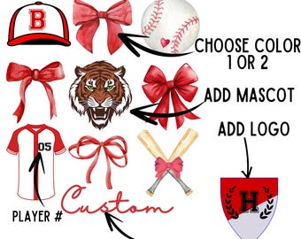 Coquette de baseball personnalisée PNG, Coquette de sport universitaire png Coquette de noeud de baseball preppy png Team Coquette Design personnalisé lycée