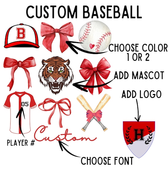 Custom Baseball Coquette PNG, College Coquette Sports png Coquette Bow Preppy Baseball png Team Coquette Personalized Design High School