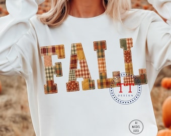 Herbstliche Buchstaben im Patchwork-Stil (PNG): Cottagecore-Stil, sportlich, floral, Leopardenmuster, Stickerei, Karomuster (Digitaler Download)