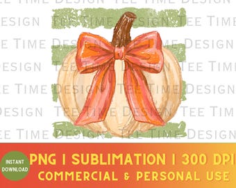 Rustic Painted Pumpkin PNG:  Preppy Vintage Distressed Fall Stripes, Coquette Bow (Digital Download)