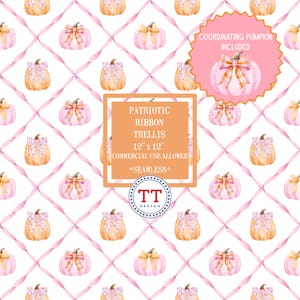 Herbst-Rosa-Kürbis Kokette Bogen Aquarell Girly Nahtlose Muster Chinoiserie Preppy Plaid Grandmillenial Band Trellis Design Pattern