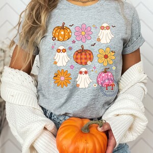Retro Pumpkin png, Retro Ghost png, Groovy Halloween png, Fun Halloween png, Fall Coquette Bow PNG, Fall vibes, Retro Fall, Cute T-shirt image 3