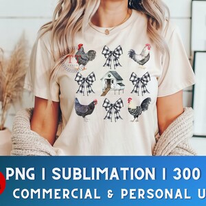 May include: A sublimation design featuring a white chicken coop with black and white checkered bows, chickens, and roosters.  The design is perfect for creating t-shirts, mugs, tote bags, and other personalized items.