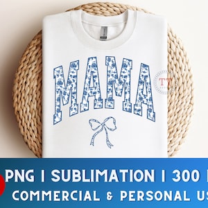 Blauw en wit Chinoiserie Coquette Mama png, Mama png, Blue Willow png, Coquette Shirt, Trendy png, Preppy Chinoiserie png, Cadeau voor mama