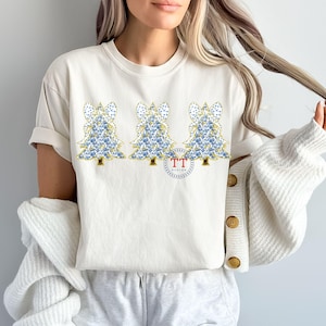 Blue and White Chinoiserie Coquette Gold Glitter Christmas Trees Coquette Bow png,  Preppy Grandmillenial Dalmation Dots Girls Design