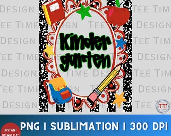 Kindergarten Striped Scalloped PNG: Back to School, Composition Notebook, Doodle Letters, Elementary (Digital Download)