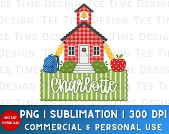 Customizable Name Block Schoolhouse PNG: Back to School, Gingham Check, Polka Dot (Digital Download)