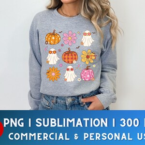Retro Pumpkin png, Retro Ghost png, Groovy Halloween png, Fun Halloween png, Fall Coquette Bow PNG, Fall vibes, Retro Fall, Cute T-shirt image 6