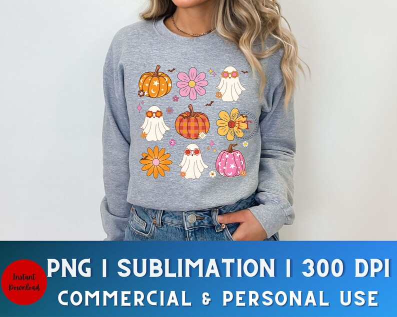 Retro Pumpkin png, Retro Ghost png, Groovy Halloween png, Fun Halloween png, Fall Coquette Bow PNG, Fall vibes, Retro Fall, Cute T-shirt image 6